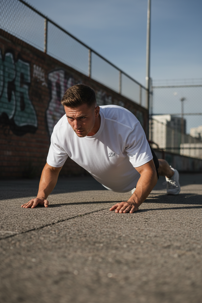 Camiseta blanca entrenando